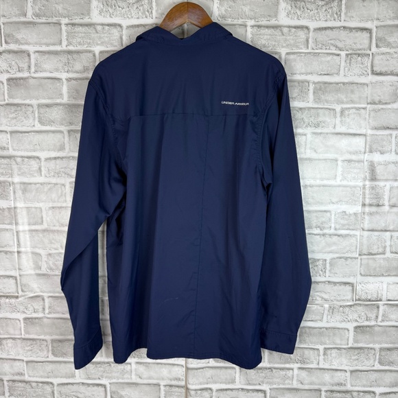 Under Armour All Seasons Navy Blue Polyester Long Sleeve Button Up Shirt LARGE - Picture 4 of 9